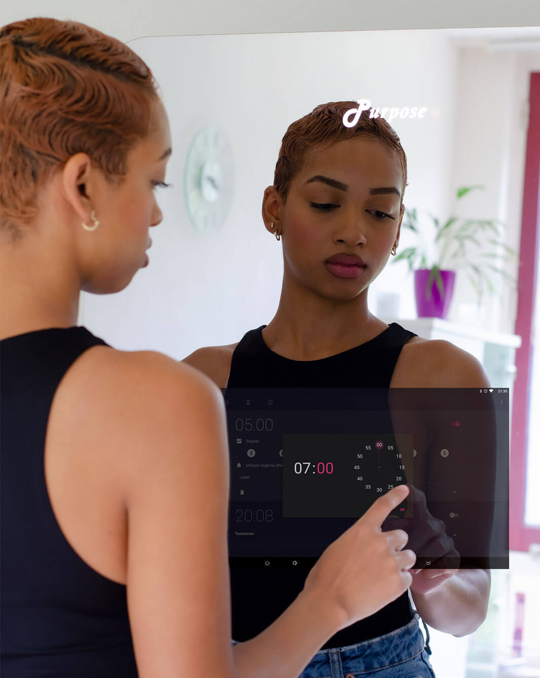 Person interacting with the AI smart mirror